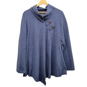 Lur. Cowl Neck Tunic Top Large Blue Asymmetrical